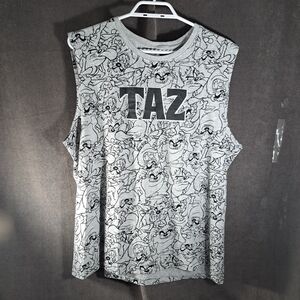 Looney Tunes Taz All Over Print Grey Black Graphic Tank VG XL Tazmanian Devil